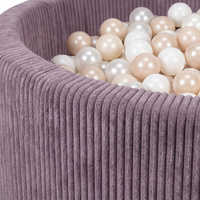 KiddyMoon Bällebad für Kinder aus Schaumstoff, weicher Rippbezug, abnehmbarer Bezug, waschbar, Violett: Pastellbeige/Weiß/Perle, 90 x 30 cm 200 Bälle