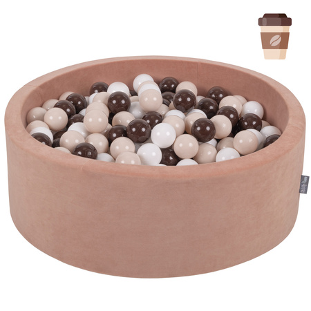 KiddyMoon Bällebad Bällepool mit bunten Bällen ∅ 7Cm  für Babys Kinder Rund, Kaffee:pastellbeige/braun/weiß, 90x30cm/200 Bälle