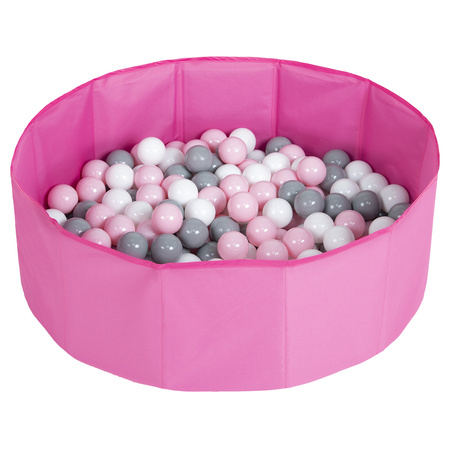 Faltbare Bällebad mit Bälle für Kinder Spielbad, rosa:weiß/grau/puderrosa, 300 Bälle