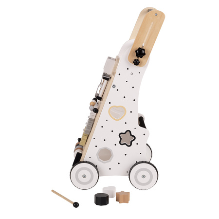 KiddyMoon Lauflernwagen aus Holz für Babys und Kleinkinder, Lauflernhilfe WK-001 Schwarz - Weiß, Griff Verstellbar