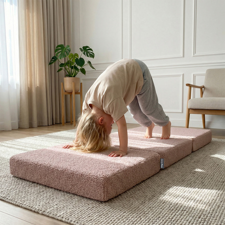 KiddyMoon Kindersessel Für Kinder mit Kissen, Teddy-Plüsch, Aufklappen Sessel Für Kinderzimmer Stuhl Faltmatratze, rosa, Kindersofa mit Kissen