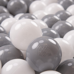 KiddyMoon Kinder Bälle für Bällebad Baby Plastikbälle Spielbälle ∅6cm Made in EU, weiß/grau, 500 Bälle/6cm