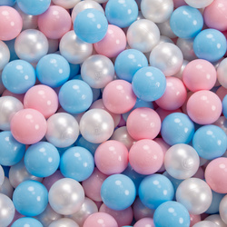 KiddyMoon Viertel Eckig Bällebad Bällepool ∅ 7Cm Ballgruben Für Babys Spielbad Kleinkinder, Hergestellt in der EU, hellgrau:babyblau/puderrosa/perle, 90x30cm/200 Bälle
