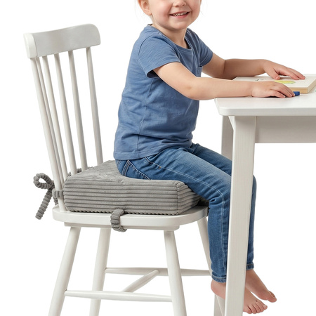 KiddyMoon Sitzerhöhung Stuhl Kind, Sitzkissen Kinderstuhl Mit Abnehmbarem Waschbarem Bezug, Sitzpolster Mit Bindebändern, dunkelgrau, 33x33x10