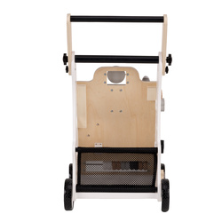 KiddyMoon Lauflernwagen aus Holz für Kinder Lauflernhilfe Spaß Babys, Laufen Lernen, Multifunktion Holzspielzeug für Kleinekinder Montessori-Spielzeug,, Schwarz - Weiß, Griff Verstellbar
