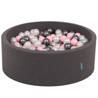 KiddyMoon Bällebad Bällepool mit bunten Bällen ∅ 7Cm  für Babys Kinder Rund, Dunkelgrau, 90 x 30 cm 200 Bälle