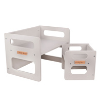 KiddyMoon Kindertisch Mit Stuhl für Kinder Runde Tresor Kanten Kinderzimmer Möbel, grau, Kindertisches: 61x44x44 cm/Stuhles: 30x30x30 cm