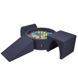 KiddyMoon Spielplatz aus Schaumstoff mit Bällebad und Bällen Hindernisläufen, dunkelblau:hellgrün/orange/türkis/blau/bblue/gelb, Bällebad (300 Bälle) + Version 2