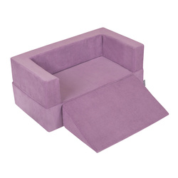 KiddyMoon Kindersofa Modular mit Weichem Zwickel und Bällen Für Kinderzimmer Bequem Vielseitig Gerippter Stoff Abnehmbarer Bezug Perfekt zum Spielen und Entspannen, violett: pastellblau/pastellgelb/weiß/mint/puderrosa, Sofa/Zwickel + 100 Bälle