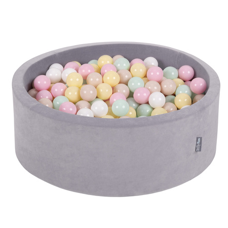 KiddyMoon Rund Bällebad Velvet Bällepool 7Cm Ballgruben Für Babys Spielbad Kleinkinder, Hergestellt in der EU, Berggrau:  Pastellbeige/ Pastellgelb/ Weiß/ Minze/ Puderrosa