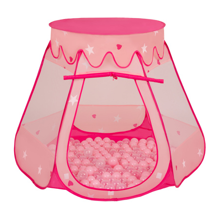 Baby Spielzelt Mit Plastikbällen Für Kinder Leicht und Kompakt ideal für Drinnen Und Draußen Fördert Sensorische Integration Schneller Aufbau, pink:puderrosa-transparent, 200 Bällen
