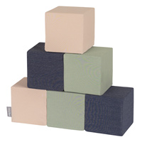 KiddyMoon Schaumstoff Würfel für Baby Weiche Blöcke Schaum Spielzeug Montessori-Spielzeug mit Schaum und viel Spaß für Kinder, Blöcke: dunkelblau-beige-salbeifarben, 6 Stücke