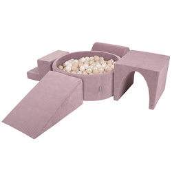 KiddyMoon Spielplatz Aus Schaumstoff Für Kinder Mit Bälle Waschbare Bezug, violett: pastellbeige/weiß/perle, Bällebad (200 Bälle) + Version 3