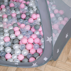 Baby Spielzelt Mit Plastikbällen Für Kinder Leicht und Kompakt ideal für Drinnen Und Draußen Fördert Sensorische Integration Schneller Aufbau, grau:perle-grau-transparent-puderrosa, 300 Stück