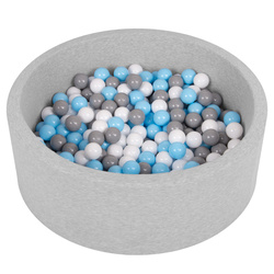Bällebad Bällepool für Baby Kinder mit 200 bunten Bällen Rund, hellgrau: weiß/grau/baby blue, 90x30cm/300 Bälle