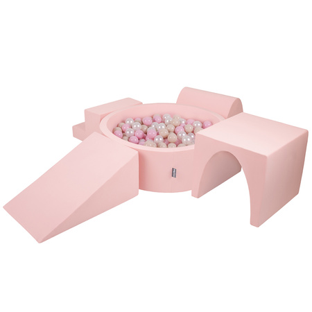 KiddyMoon Spielplatz aus Schaumstoff mit Bällebad und Bällen Hindernisläufen, pink:pastellbeige/puderrosa/perle, Bällebad (300 Bälle) + Version 3