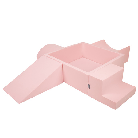 KiddyMoon Spielplatz aus Schaumstoff mit Quadrat Bällebad Bälle Hindernisläufen, pink:perle/grau/transparent/puderrosa, Bällebad (300 Bälle) + Version 5