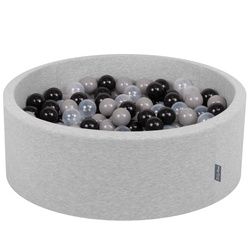 KiddyMoon Bällebad Bällepool mit bunten Bällen ∅ 7Cm  für Babys Kinder Rund, hellgrau:schwarz/grau/transparent, 90x30cm/200 Bälle