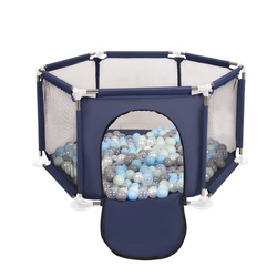 Sechseckiger Laufstall mit Bällen Laufgitter für Kinder, Blau:perle/grau/transparent/babyblau/minze, 200 Bälle