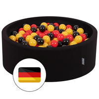 KiddyMoon Bällebad Bällepool mit bunten Bällen ∅ 7Cm für Babys Kinder Rund, Deutschland:schwarz/rot/gelb, 90x30cm/200 Bälle