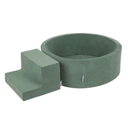 KiddyMoon Spielplatz Velvet Aus Schaumstoff Mit Samt Rund Bällebad Ballgruben Für Babys Spielbad Hindernisläufen, Hergestellt In Der EU, waldgrün: dunkeltürkis/pastellbeige/grüngrau/lachsfarben, Bällebad (200 Bälle) + Stüfchen