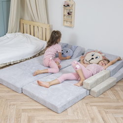 KiddyMoon Kinder Matratzen Aufklappen aus Schaumstoff Kindermatratze Kleinkindmatratze Kinderzimmer Faltmatratze, hellgrau, Matratzen mit Kissen