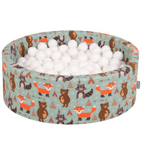 KiddyMoon Rund Bällebad Bällepool ∅ 7Cm Ballgruben Mit Bunten Bällen Für Babys Spielbad Kleinkinder, Hergestellt in der EU, Füchse-grün:weiß, 90x30cm/200 Bälle