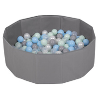Faltbare Bällebad mit Bälle für Kinder Spielbad, grau:perle/grau/transparent/babyblau/mint, 100 Bälle