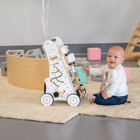 KiddyMoon Lauflernwagen aus Holz für Kinder Lauflernhilfe Spaß Babys, Laufen Lernen, Multifunktion Holzspielzeug für Kleinekinder Montessori-Spielzeug,, Schwarz - Weiß, Standard