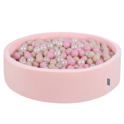 KiddyMoon Rund Bällebad Bällepool ∅ 7Cm Ballgruben Bunten Bällen Für Babys Spielbad Kleinkinder, Hergestellt in der EU, pink:pastellbeige/puderrosa/perle, 120x30cm/300 Bälle