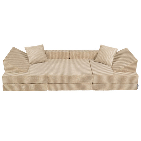 KiddyMoon Kindersofa aus Schaumstoff, Spielsofa für Kinder, Kindersessel, Sofa fürs Kinderzimmer, Kindercouch, Faltmatratze, beige, Kindersofa mit 2 Kissen