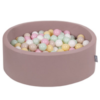 KiddyMoon Rundes Bällebad mit Bällen für Baby aus Schaumstoff, erikafarben: pastellbeige/pastellgelb/weiß/minze/puderrosa, 90 x 30 cm 200 Bälle