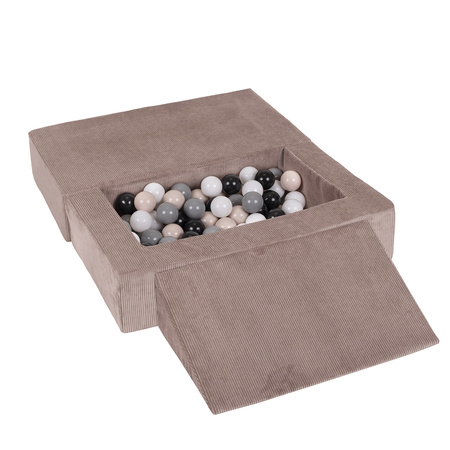 KiddyMoon Kindersofa Modular mit Weichem Zwickel und Bällen Für Kinderzimmer Bequem Vielseitig Gerippter Stoff Abnehmbarer Bezug Perfekt zum Spielen und Entspannen, dunkelbeige: pastellbeige/grau/weiß/schwarz, Sofa/Zwickel + 100 Bälle