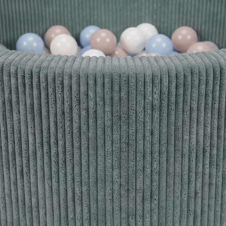 KiddyMoon Bällebad für Kinder aus Schaumstoff, weicher Rippbezug, abnehmbarer Bezug, waschbar, Grün: Pastellbeige/Pastellblau/Weiß/Perle, 90 x 30 cm 200 Bälle