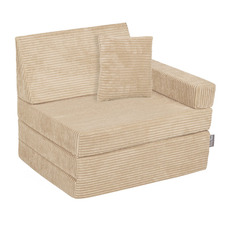 KiddyMoon Kindersessel aus Schaumstoff Sessel für Kinder Kinderzimmer Faltmatratze Relaxsessel Kuschelsessel, beige, Kindersofa mit Kissen