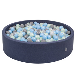 KiddyMoon Rund Bällebad Bällepool ∅ 7Cm Ballgruben Bunten Bällen Für Babys Spielbad Kleinkinder, Hergestellt in der EU, dunkelblau:perle/grau/transparent/babyblau/mint, 120x30cm/600 Bälle