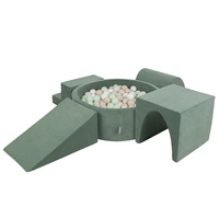KiddyMoon Spielplatz Velvet Aus Schaumstoff Mit Samt Rund Bällebad Ballgruben Für Babys Spielbad Hindernisläufen, Hergestellt In Der EU, waldgrün: pastellbeige/weiß/minze, Bällebad (300 Bälle) + Version 3