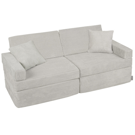 KiddyMoon Kindersofa aus Schaumstoff Spielsofa für Kinder Schlafsofa Kindersessel Sofa für Kinderzimmer Kindercouch Faltmatratze, hellgrau, Kindersofa mit 2 Kissen