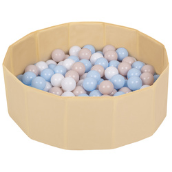 Klappbares Bällebad Polyester mit Bällen Kinder, hellbeige:Pastellbeige/Pastellblau/Weiß, 300 Bälle