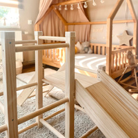 KiddyMoon Klettergerüst Indoor Holz Spielplatz Mit Rutsche Anti-Rutsch Pads Stabile Konstruktion, , UNI