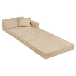 KiddyMoon Kindersessel aus Schaumstoff Sessel für Kinder Kinderzimmer Faltmatratze Relaxsessel Kuschelsessel, beige, Kindersofa mit Kissen