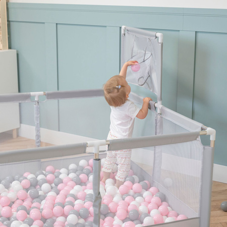 Laufstall mit Korb und Bällen Laufgitter für Kinder, grün:dunkeltürkis/grau/weiß/minze, 200 Bälle