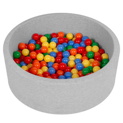 Bällebad Bällepool für Baby Kinder mit 200 bunten Bällen Rund, hellgrau: gelb/grün/blau/rot/orange, 90x30cm/200 Bälle