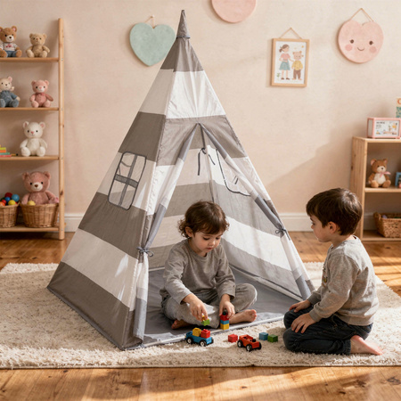 Tipi Spielzelt mit Bälle Indianerzelt für Kinder Kinderzimmer Zelt, grau-weiße Streifen, Keine Bälle