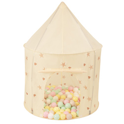 Kinderzelt Spielzelte in Pavillonform Für Kinder Leicht Aufzubauen Tragbar Spielhaus Perfekt Für Drinnen Und Draußen, hellbeige: pastellbeige/pastellgelb/weiß/miinze/puderrosa, 100 Bälle