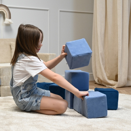 KiddyMoon Schaumstoff Würfel für Baby aus Velours Weiche Blöcke Schaum Spielzeug Montessori-Spielzeug mit Schaum und viel Spaß für Kinder, Blöcke:Lagunetürkis-Eisblau-Berggrau, 6 Stücke