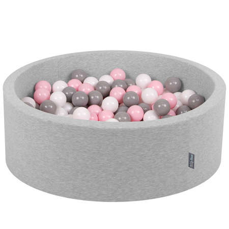 KiddyMoon Bällebad Bällepool mit bunten Bällen ∅ 7Cm  für Babys Kinder Rund, hellgrau:weiß/grau/rosa, 90 x 30 cm 300 Bälle