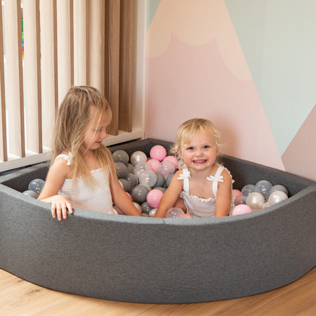 KiddyMoon Bällebad Bällepool mit bunten Bällen ∅ 7Cm  für Babys Kinder Rund, Dunkelgrau, 90 x 30 cm 200 Bälle