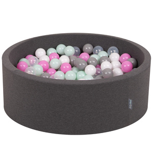 KiddyMoon Bällebad Bällepool mit bunten Bällen ∅ 7Cm für Babys Kinder Rund, dunkelgrau:transparent/grau/weiß/pink/minze, 90 x 30 cm 200 Bälle