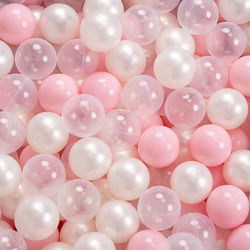 KiddyMoon Bällebad Bällepool mit bunten Bällen ∅ 7Cm  für Babys Kinder Rund, dunkelgrau:rosa/perle/transparent, 90x30cm/200 Bälle